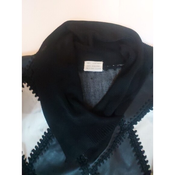 Vintage 1980's Black/White Patchwork Leather Hi-Low Dress W/Shoulder Pads - Picture 3 of 7